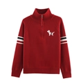 Maglione in maglia rossa con mezza zip, collo alto e strisce sportive sulle maniche chic - S / Rosso
