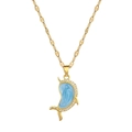 Lussuosa collana con ciondolo narvalo dorato con smalto azzurro e cristalli luminosi - Stile Delfino Dorato Smalto (E225)