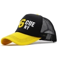 Yellow and black mesh trucker hat with 6 CUE NY 3D embroidery and curved brim - Yellow