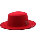 Chapeau plat en feutre rouge pour couples avec épingles punk et anneaux métalliques - M(56-58cm) / Rouge