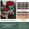Fogli di tessuto a quadri verdi per confezioni di bouquet di fiori natalizi DIY - 2 pezzi Fogli di Modellazione / Quadri di Natale Verdi