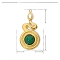 Macro view of gold snake pendant with green natural stone and dimensions measurement - YE676-Green Emerald Style Snake