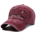 Vintage bordeauxrote Baseballkappe mit NYC-Applikation und gewaschener Leinwand - Verstellbar / Rot