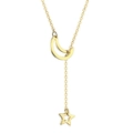 Minimalist gold Y-shape necklace featuring polished crescent moon and star pendants - Star and Moon / Gold