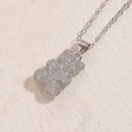 Sparkling silver bear pendant necklace with zircon inlay and minimalist link chain - Full Zircon White Gold