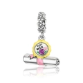 Detail of silver graduation scroll bead with pink ribbon and Best Win badge on white background - Best Win Scroll (CCT1012)