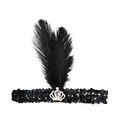 1920s Gatsby feather headband with black sequins and sparkling silver crown jewel - Feather Sequin - Crown White