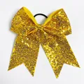 8 inch bright yellow sequin bow hair tie with high elastic band for girls - Yellow