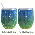 Blue-green gradient rhinestone 12oz wine tumbler with straw and lid options - Rainbow