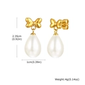 Detailed size measurement of gold bow faux pearl earrings with height and width specs - Bowknot Pearl Style (ED-895G)