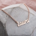 Customized Laura nameplate necklace in rose gold stainless steel for Mother's Day gift - laure