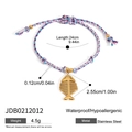 Handmade multicolor woven cord bracelet with stainless steel fishbone pendant and gold beads - Purple Blue Pink Woven Fishbone Style (JDB0212012)