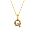 18K gold plated stainless steel necklace featuring a letter Q pendant with pearls - Letter Q (S-P149-Q)