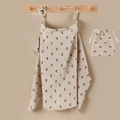 Muslin cotton nursing cover and drawstring storage bag with neutral rainbow print pattern - Khaki Rainbow