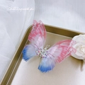 Exquisite pink and blue gradient butterfly hair clip with rhinestones and organza wings - Blue Purple Butterfly Piece / Blue and Purple