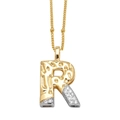 Collier avec pendentif lettre R bicolore or et argent serti de petits cristaux - Lettre R