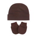 Dark brown newborn knitted baby beanie hat and anti-scratch mittens set for winter - Coffee (2-Piece Set)