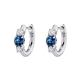Elegant S925 silver hoop earrings featuring blue zircon centerpiece and clear accents - Blue (White Gold)