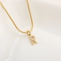Gold plated alphabet R pendant necklace with micro-set zircons on a snake chain - Letter R(XN-05-R) / Gold