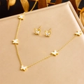 Gold butterfly jewelry set with white shell necklace and earrings on a luxury background - Butterfly Necklace Earrings Set (N2810)