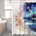 Rideau de douche en polyester 180x180cm avec imprimé forêt boréale et papillons - 90*180cm / Vert