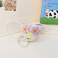 Kids woven straw crossbody bag with 3D colorful sunflowers and white wave texture - Style 1 White