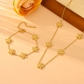 Elegant gold stainless steel daisy necklace and bracelet jewelry set for women - Gold Color Five Petal Flower Jewelry Set (N606+N610)
