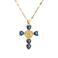 Collana a croce con pietre a cuore blu e medaglione di Maria su catena d'oro - Blu