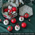 Set de 14 bolas de Navidad de 7,2 cm rojas y blancas con estampado de abeto y cintas - Árbol Rojo Blanco y Verde