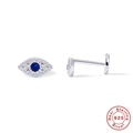 S925 sterling silver evil eye stud earring with blue stones and flat back screw - Evil Eye (Style 9) / White Gold