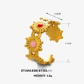 Anello aperto in acciaio inossidabile placcato oro 18K con margherite smaltate - Fiori Colorati Oro