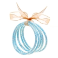 Set di 5 braccialetti glitterati azzurri in PVC morbido con fiocco in organza dorata - Paillettes azzurro con set di fiocchi (30153)