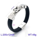 Herren Punk Armband aus schwarzem geflochtenem Leder mit silbernem Kettenelement - Stil B Stahlfarbe (KB134602-KFC)