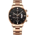 Men's rose gold stainless steel watch with black dial and three-dial chronograph display - Rose Gold Band Black Dial (12)