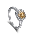 Sparkling S925 silver ring featuring a large champagne round zircon and pavé diamonds - Champagne Gold