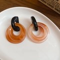 Retro leopard print hoop earrings in amber resin finish for a unique vintage look - 38# Silver Earring Post - Black & Amber