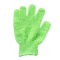 Neon green exfoliating five-finger bath glove with elastic wrist and textured fiber - M / Green