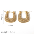 18k gold plated U-shaped moon hoop earrings with cubic zirconia and 21.5mm dimensions - Gold U-Shaped Pave Zirconia Style(TE6597)