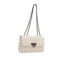 White quilted crossbody bag with geometric triangle stitching and dark metal chain strap - White