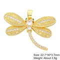 Detailed view of dragonfly pendant with gold plating and cubic zirconia inlay details - Green Eye White Zircon Dragonfly Style (17)