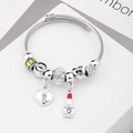 Bracciale con ciondoli argento con rossetto rosso, lucchetto a cuore e perline - C1-017 Bianco