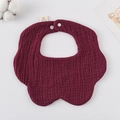 Soft dark red petal-shaped cotton gauze baby bib with snap button and cotton decor - Gauze Flower Scarf - Burgundy