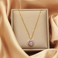 Gold chain necklace featuring a purple heart pendant surrounded by white crystals - 26#xl1349 - Heart Of The Ocean