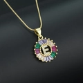 Gold plated initial E necklace with colorful zircon stones and delicate box chain - Gold Plated Rainbow Zirconia Letter E