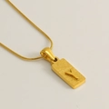Golden stainless steel snake chain necklace with rectangle letter Y pendant - Letter Y