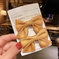 Set of two ginger yellow bow hair clips for girls on a handmade display card - Handmade Bow (A1714) / 2 Pcs/Set / Turmeric
