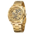 Men's skeleton automatic watch in gold finish with stainless steel link bracelet - Full Gold Style / Gold