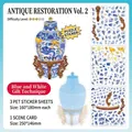 Blue and white porcelain PET sticker set with scenery card for creative DIY decoration - Blue and White Gilt (Phase 2)