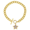 Bracciale a catena cubana dorata con chiusura a T e ciondolo a stella con zircone viola - Pentagramma