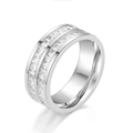 Close-up of double-row pavé set cubic zirconia on a silver titanium steel ring band - US 5 / Silver - Double Row Square Zirconia